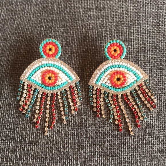Brand New Evil Eye Beaded Rhinestone Earrings - Picture 1 of 6